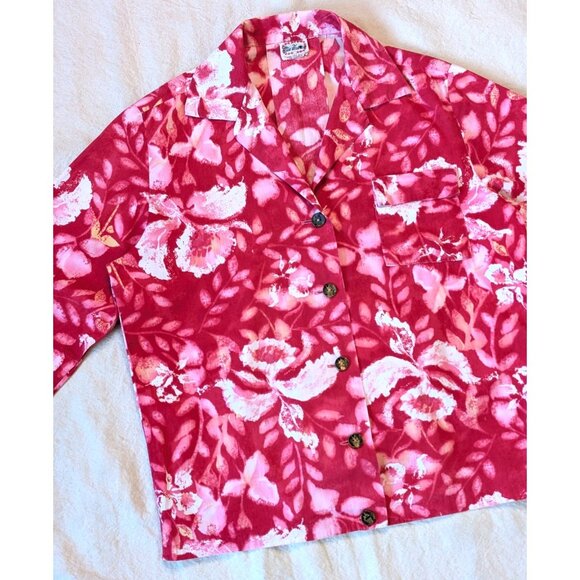 Miss Hawaii Vintage 50s/60s Hawaiian Pink Floral Button Up Cotton Rayon Women MD - Picture 1 of 10